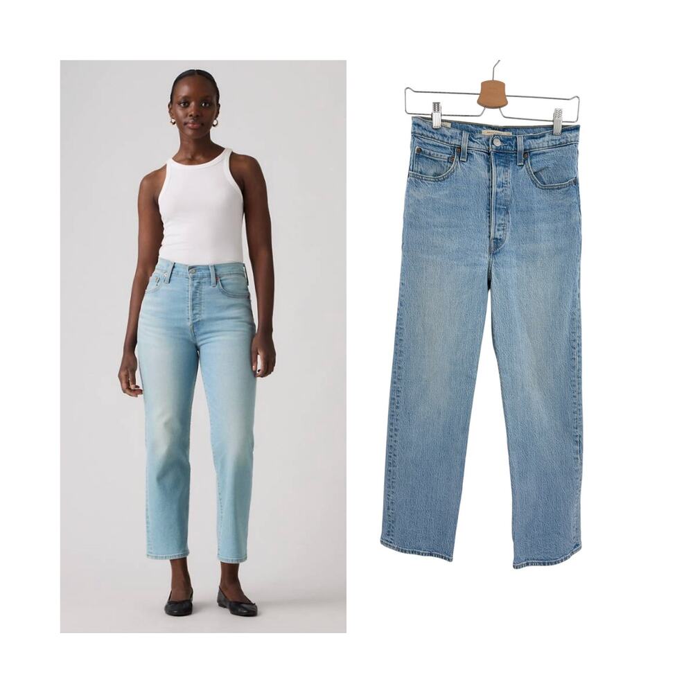 Levi's Premium Ribcage Straight Ankle Jeans High Rise Vintage Light Wash W27 L29